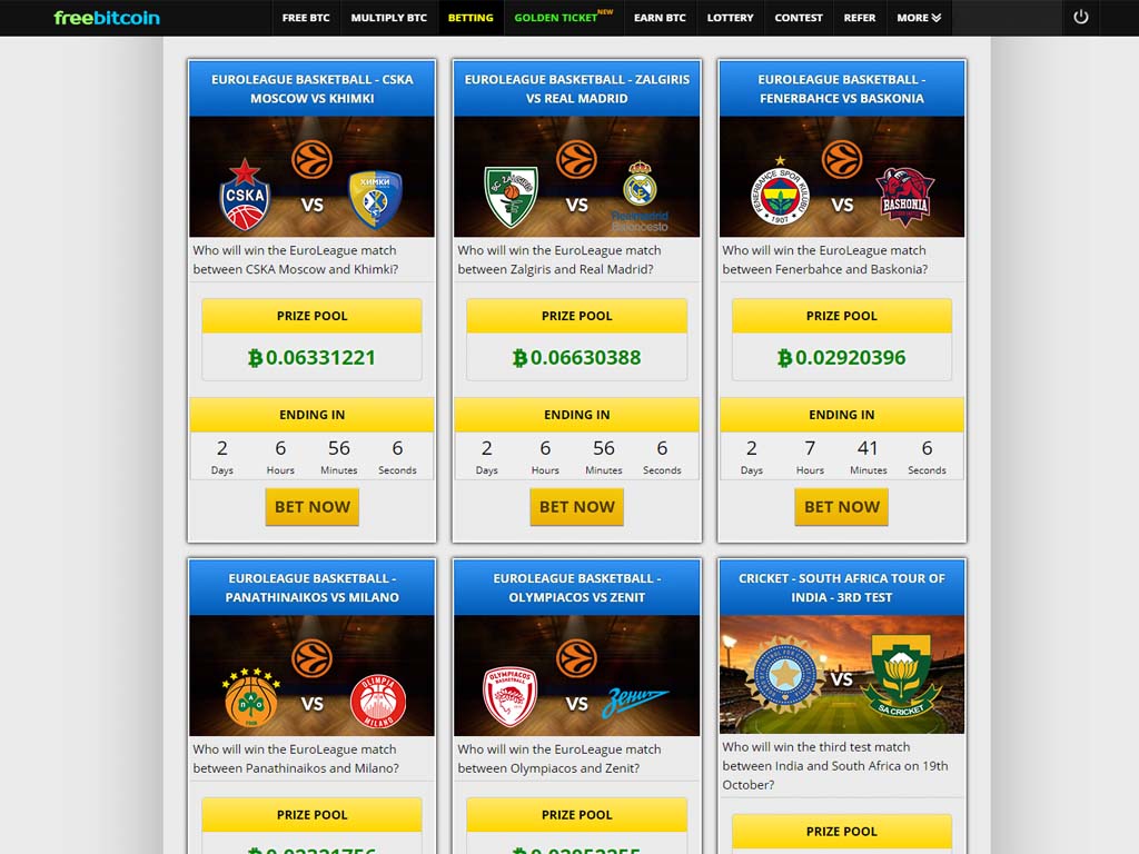 Bettings on freebitco.in where you can bet using your bitcoin.